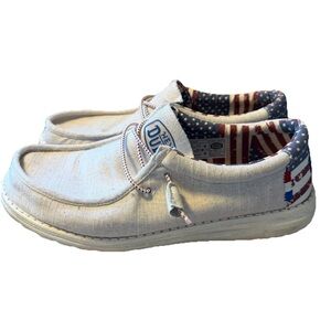 Hey Dude Wally Patriotic Off White American Flag Men’s 11 Slip On Casual Shoe